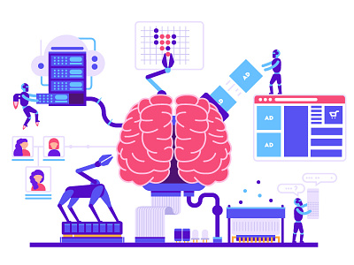 His Majesty Artificial Intelligence ai artificial intelligence brain computer flat infographic robots server vector web illustration.