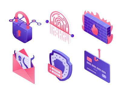 Cyber Security Icons 3d cyber security design email virus threat fingerprint fingerprint scanner firewall flat icons illustration infographic isometric logo padlock password phishing safety secure payment shield vector