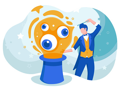 Magician blog illustration cylinder flat illustration magic magic trick magic wand magical magician magician hat people spell ui ux vector web graphic wizard
