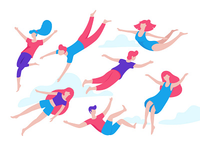 Flying people. beards creativity dream dreaming excited flat flying illustration infographic people poses sky ui ux vector web