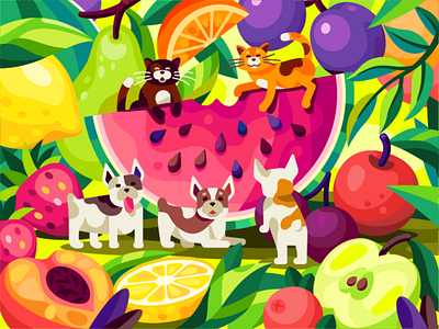 Summer party animals hang out on a watermelon by Andrii Bezvershenko on ...