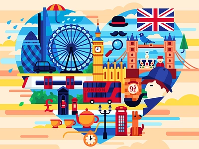 London big ben england flat great britain i love london illustration landmarks logotype london london bridge london bus london eye london underground queen queen crown sherlock holmes training vector