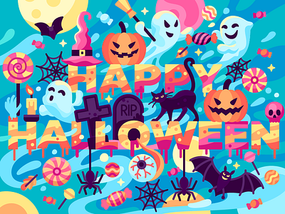 Happy Halloween candies colorful ghosts ghosts party halloween halloween bash halloween design halloween party pumpkin spooky trick or treat witch hat