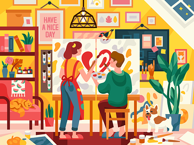 One Love, one Heart, one Art! accommodation art artistic artists artlovers artwork attic couple couples family freelancers gallery heart illustration interior love painters painting romantic vector