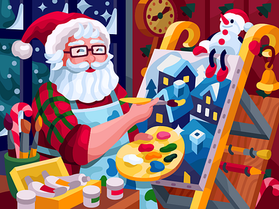 Santa Artist, Why not? christmas card coloring book drawing process easel gallery hobby illustration paining paints palette passion santa santa artist santa claus santaclaus sledge vector illustration vectorart winter xmas