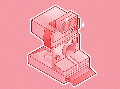 Polaroid illustration isometric isometric illustration pink polaroid