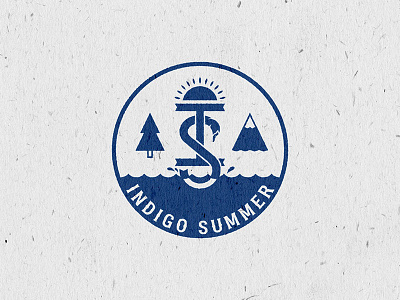 Indigo Summer Badge badge branding custom type hand lettering illustration lettering logo logotype mountains summer trees water