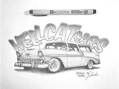 1956 Chevrolet Nomad car carart cars dotwork drawing handmade illustration pointillism poster retro sketch vintage