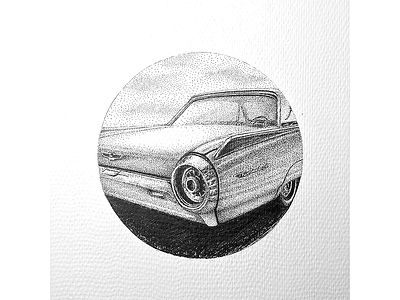 1963 Ford Thunderbird car carart cars dotwork drawing handmade illustration pointillism poster retro sketch vintage