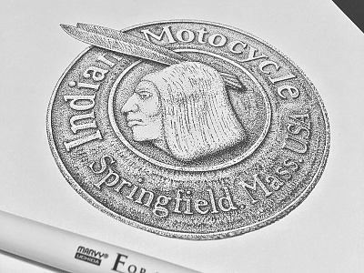 Indian Motocycle Emblem car carart cars dotwork drawing handmade illustration pointillism poster retro sketch vintage
