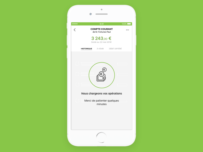Fortuneo Chargement paris transaction bank card loading bank ui interaction design app mobile