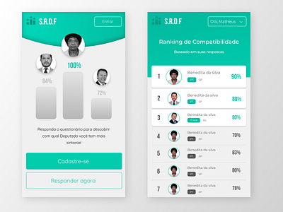 Sistema de Recomendação de Deputados Federais brazil interface mobile political politics ui uidesign ux