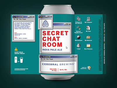 Cerebral - Secret Chat Room - Label beer beer art beer branding brewery design ui uiux ux windows98