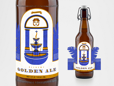Alchemy Beer Bottle Mockup alchemy ale beer beer label blue brand branding brewing design fountain golden illustration marble typography vector