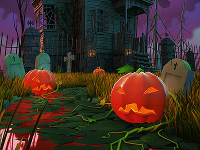 Halloween 3d autumn halloween haunted house horror illustration pumpkin
