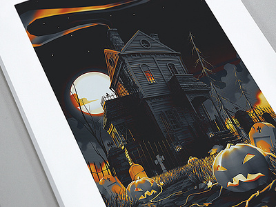 Halloween_2color 3d autumn halloween haunted house horror illustration orange pumpkin