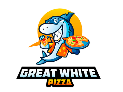 Great White Pizza fun funny great white illustration logo logotype pet design playful shark