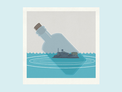 Alcatraz in a Bottle digital art illustraion