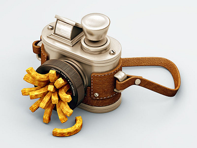 Jammed 3d c4d camera fries illustration modeling