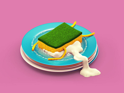 Soaking in 3d c4d character dishes foam illustration sponge