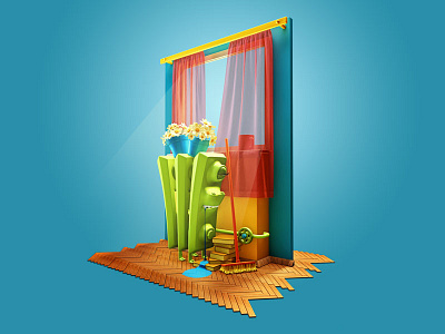 Summer Sleep 3d c4d heat illustration radiator room summer