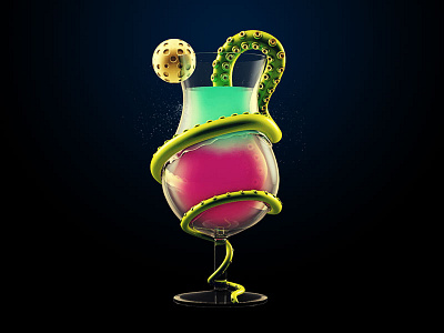 Space travel 3d c4d cocktail drink glass planet scace tentacle travel