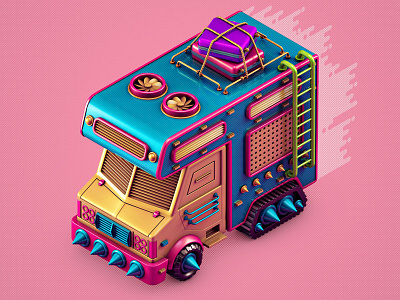 Escaping the City 3d c4d city escape isometric rv suitcase van