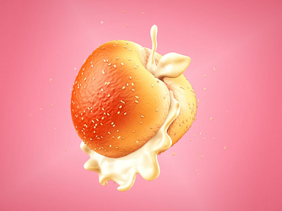 An apple a day 3d apple bun c4d illustration mayo sesame sp