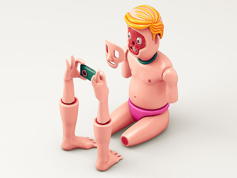 Selfie parts mobile muscle isometric human selfie character illustration 3dc c4d 3d