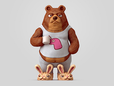 Bear oneself 3d 3dcoat bear bunny c4d coffee monday morning mug slippers