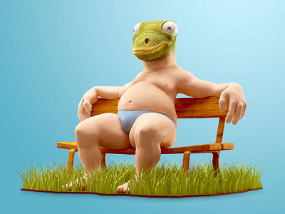 Sunbathing 3d 3dcoat bath burn c4d character illustration lizard park summer sun