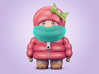 Little Mess 3d c4d character coat cold girl illustration mess mud ribbon winter