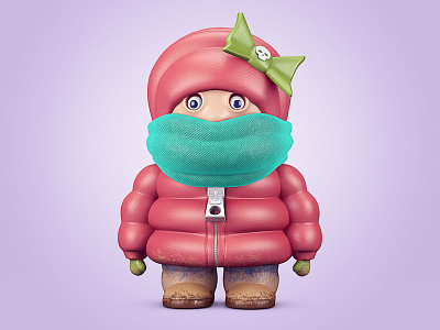 Little Mess 3d c4d character coat cold girl illustration mess mud ribbon winter