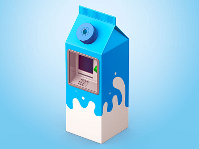 Milked 3d atm bank box c4d illustration milk money