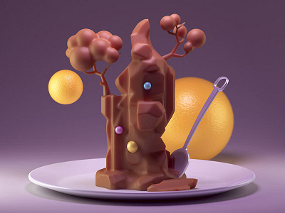 Dig In 3d c4d chocolate dessert food illustration orange sweet