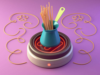 Adulting 3d c4d cook dinner illustration oven spaghetti
