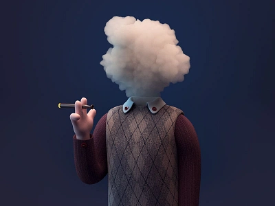 Vaporize 3d c4d cigarette cloud head mood smoke stylized vape