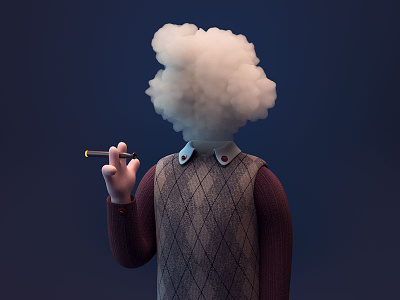 Vaporize 3d c4d cigarette cloud head mood smoke stylized vape