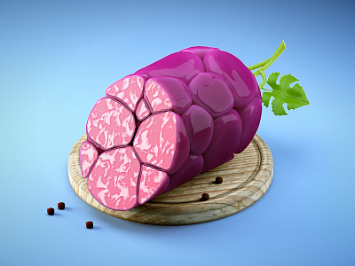 Salami Berry 3d c4d fruit illustration isometric meat salami