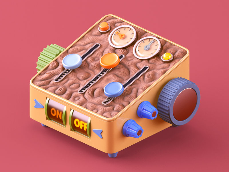 Self-Control brain knobs machine controller control illustration c4e 3d