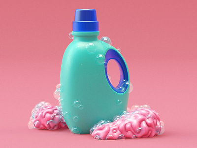 Softener 3d 3dillustration bottle brain c4d detergent illustration