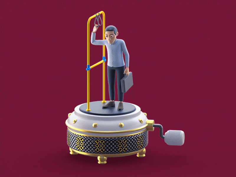 Round And Round 3d c4d character commute illustration loop musicbox