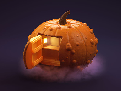 Spooky 3d c4d carving fear fridge halloween illustration pumpkin