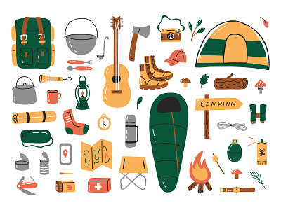 Camping camping clipart doodle ecology flat forest illustration summer vector