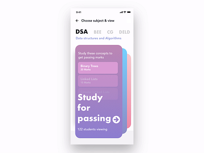 App for college students app app concept branding concept course dashboard design education gradient minimal mobile mobile app mobile app design student subjects typography ui ux wip