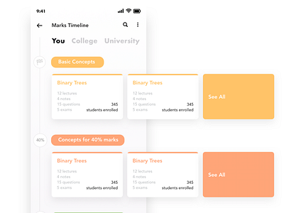 App for college students app app concept college colleges concept dashboad design education list mobile orange slide student timeline typograpghy ui ux yellow