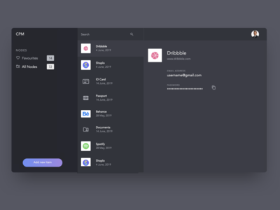 Vault Concept app dark dark app dark mode dark theme dark ui dashboard design minimal password password manager ui ux vault web website