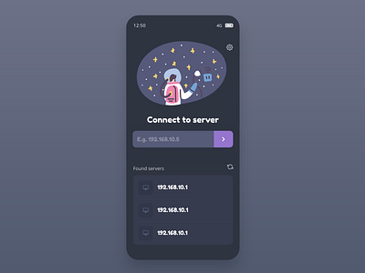 Login to server app connect dark mobile server ui ui design ux