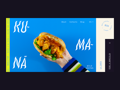kumanà website arepas blue design food menu restaurant ui ux web web design