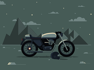 Cafe racer adventure caferacer desert flat illustrator motorbike night